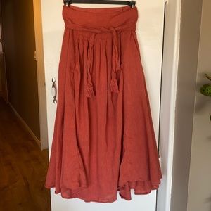 Free people orange linen wrap skirt